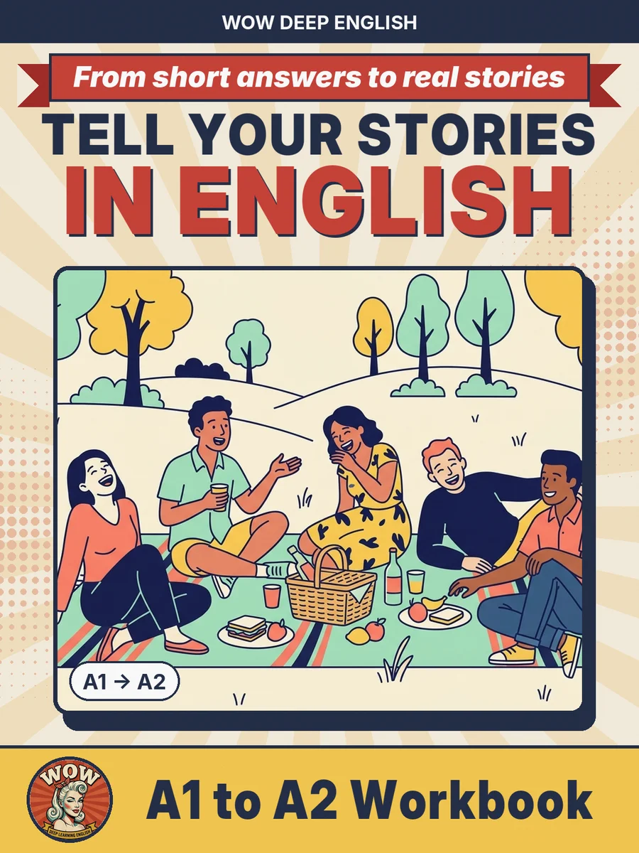From A1 to A2 workbook cover: Tell your stories in English
