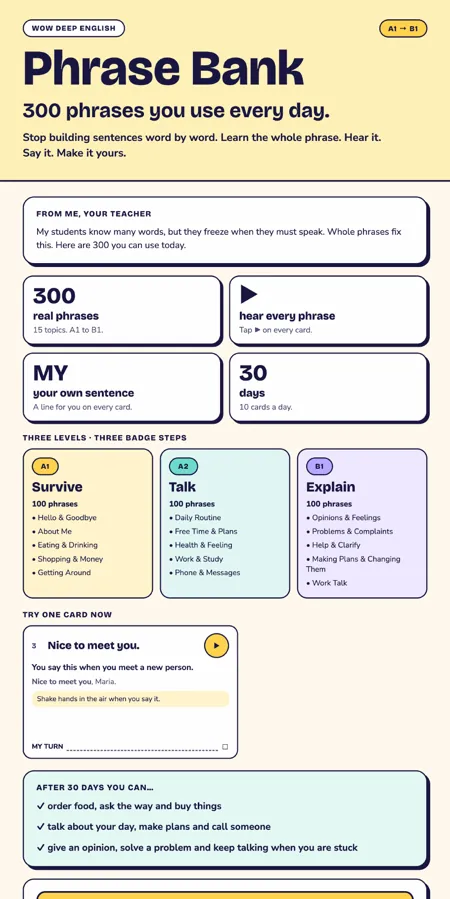 Phrase Bank: 300 phrases in 3 levels