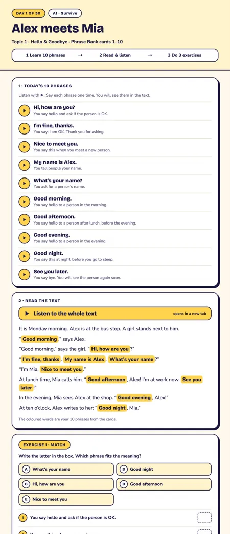 Day 1 story: today’s phrases in colour