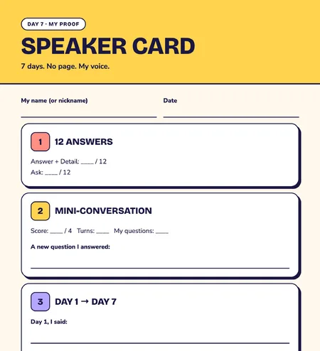 Your Speaker Card: Day 1 voice vs Day 7 voice