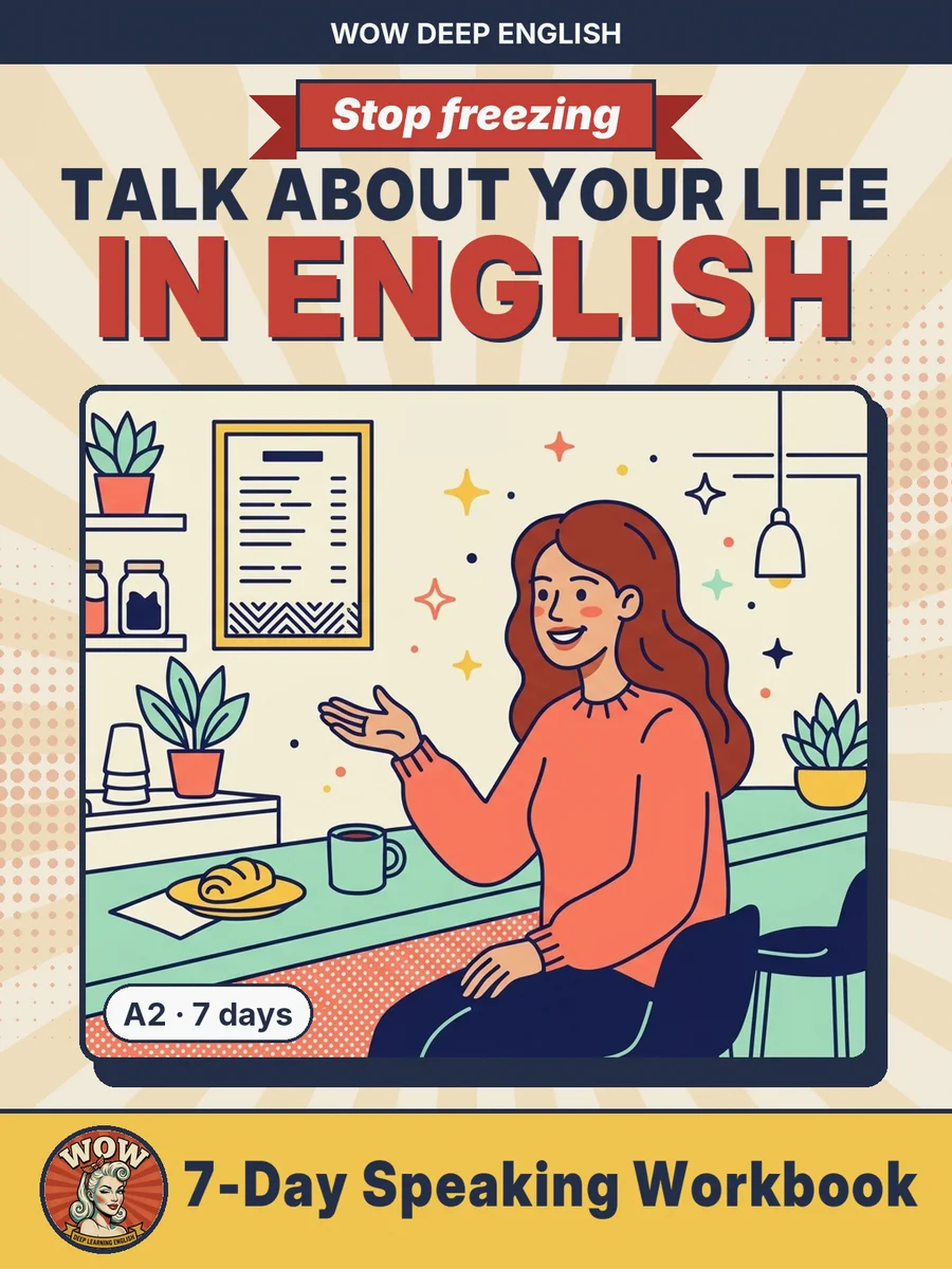 Stop Freezing cover: talk about your life in English, 7-day speaking workbook
